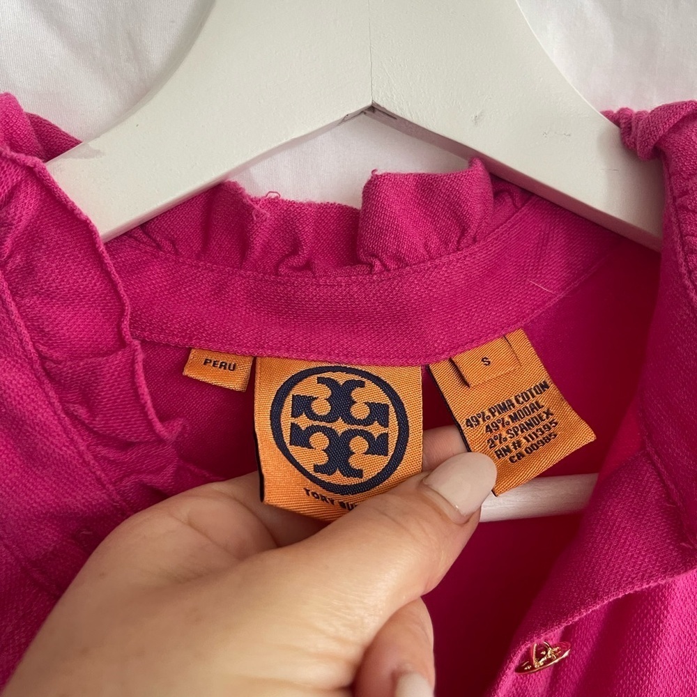 Tory Burch Fuchsia Ruffled Button-Down Shirt Size Small - Picture 3 of 14